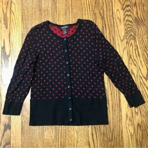 White House Black Market polka dot cardigan sweater size M snap closure